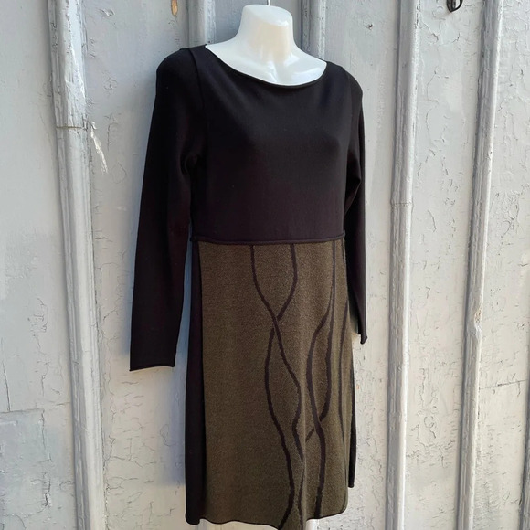 Sarah Pacini Two-Tone Moss Green & Black Long Sleeve  Midi Dress, One Size - Picture 9 of 9
